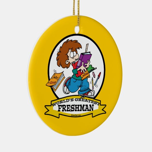 WORLDS GREATEST FRESHMAN BOY CARTOON KERAMISCH ORNAMENT (Rechts)