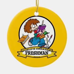WORLDS GREATEST FRESHMAN BOY CARTOON KERAMISCH ORNAMENT