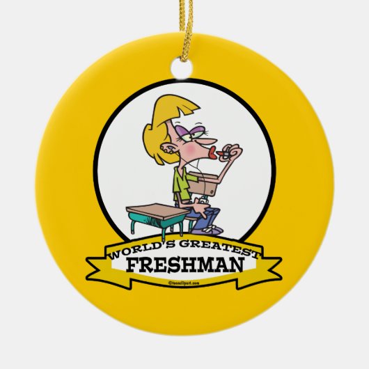 WORLDS GREATEST FRESHMAN GIRL CARTOON KERAMISCH ORNAMENT (Voorkant)
