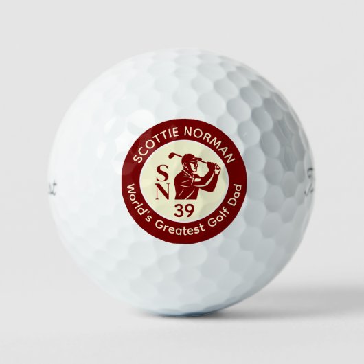 'World's Greatest Golf Dad' deep-red logo Golfballen (Voorkant)