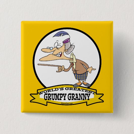 WORLDS GREATEST GRUMPY GRANNY CARTOON VIERKANTE BUTTON 5,1 CM (Voorkant)