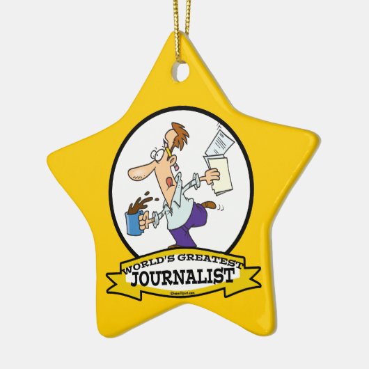 WORLDS GREATEST JOURNALIST II MAN CARTOON KERAMISCH ORNAMENT (Links)
