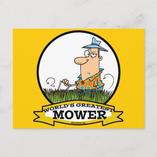 WORLDS GREATEST LAWN MOWER MANNEN CARTOON BRIEFKAART (Voorkant)