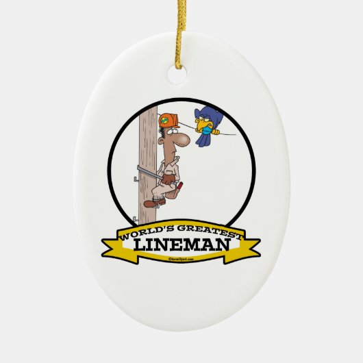 WORLDS GREATEST LINEMAN MANNEN CARTOON KERAMISCH ORNAMENT (Voorkant)