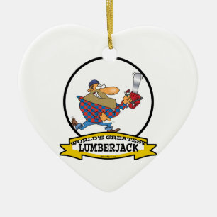 WORLDS GREATEST LUMBERJACK MANNEN CARTOON KERAMISCH ORNAMENT