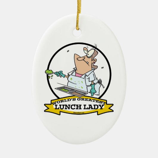 WORLDS GREATEST LUNCH LADY CARTOON KERAMISCH ORNAMENT (Voorkant)