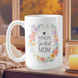 World's Greatest Mom Custom Quote Colorful Floral Koffiemok