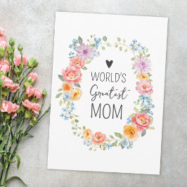World's Greatest Mom Flower Wreath Mother's Day Kaart