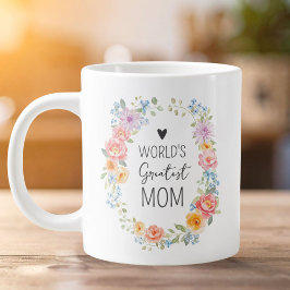 World's Greatest Mom Personalized Quote Floral Grote Koffiekop
