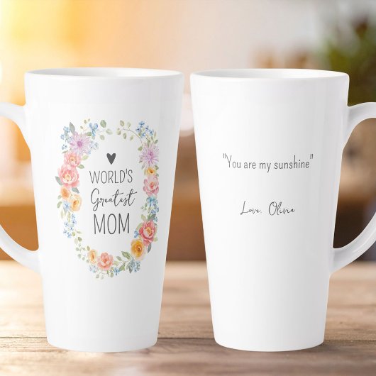 World's Greatest Mom Personalized Quote Floral Latte Mok