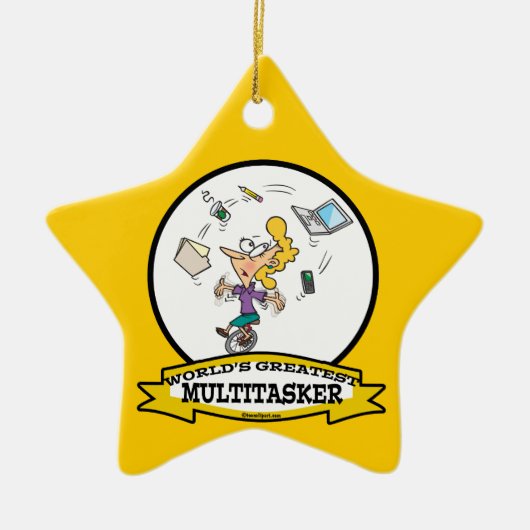 WORLDS GREATEST MULTI-TASKER VROUWEN CARTOON KERAMISCH ORNAMENT (Voorkant)