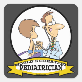WORLDS GREATEST PEDIATRICIAN MAN CARTOON VIERKANTE STICKER