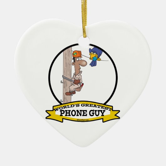 WORLDS GREATEST PHONE GUY MANNEN CARTOON KERAMISCH ORNAMENT (Voorkant)