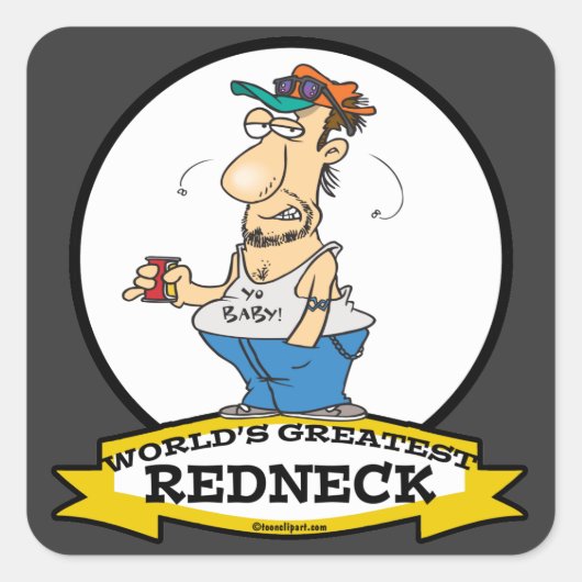 WORLDS GREATEST REDNECK II CARTOON VIERKANTE STICKER (Voorkant)