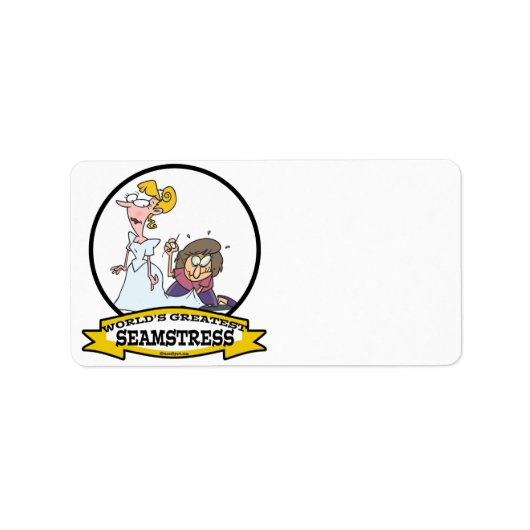 WORLDS GREATEST SEAMSTRESS CARTOON ETIKET (Voorkant)