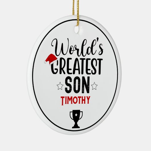 World's Greatest Son Trophy Naam Keramisch Ornament (Rechts)