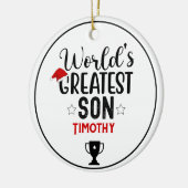 World's Greatest Son Trophy Naam Keramisch Ornament (Links)