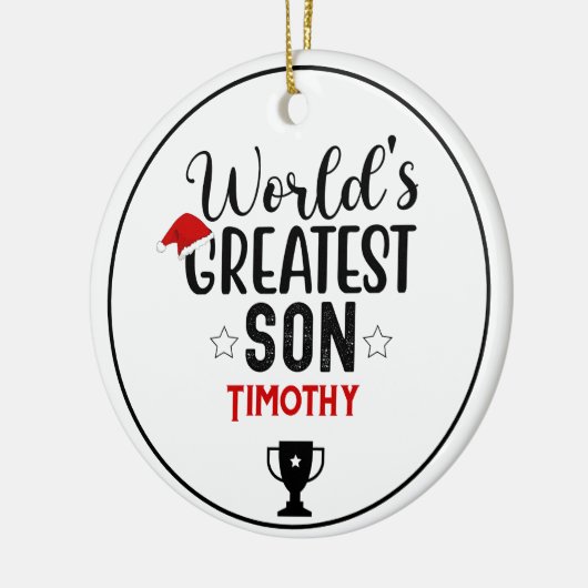 World's Greatest Son Trophy Naam Keramisch Ornament (Links)