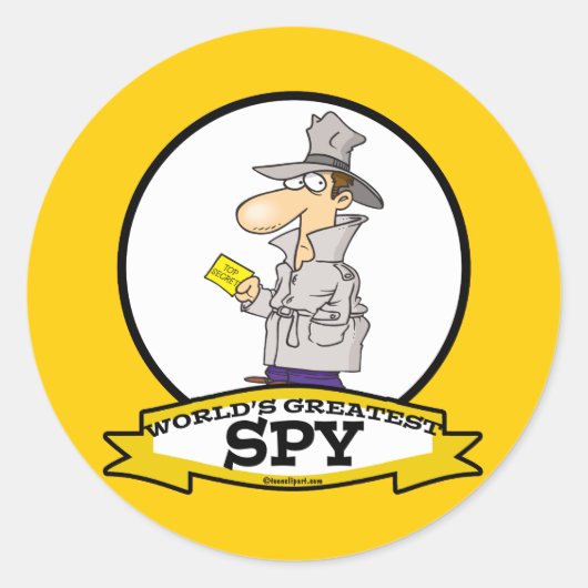 WORLDS GREATEST SPY MANNEN CARTOON RONDE STICKER (Voorkant)