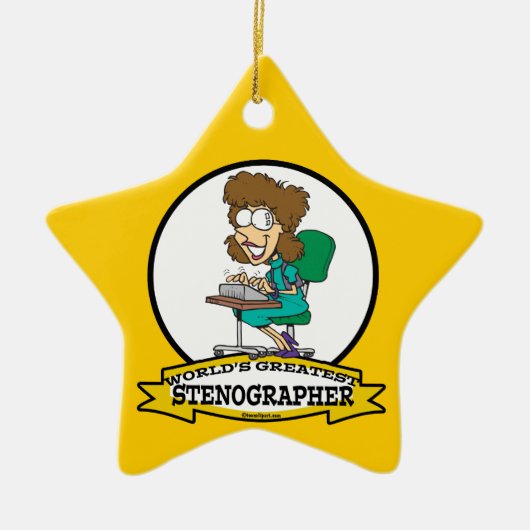 WORLDS GREATEST STENOGRAPHER VROUWEN CARTOON KERAMISCH ORNAMENT (Voorkant)