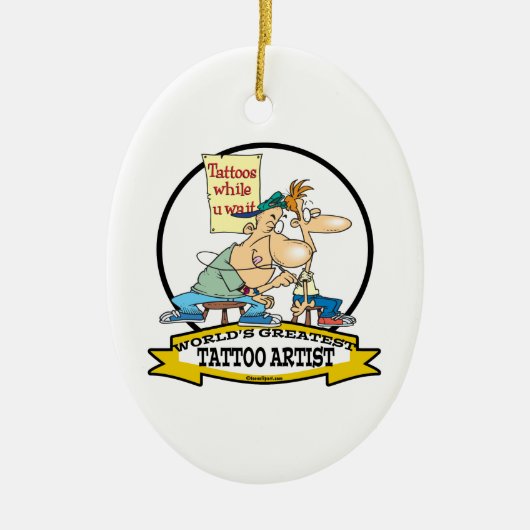WORLDS GREATEST TATTOO ARTIST CARTOON KERAMISCH ORNAMENT (Voorkant)