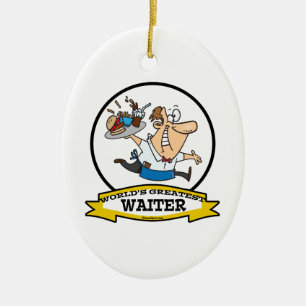 WORLDS GREATEST WAITER II MANNEN CARTOON KERAMISCH ORNAMENT