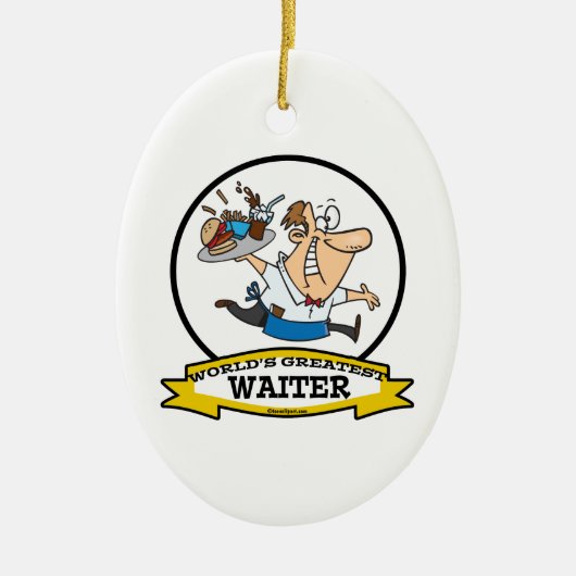 WORLDS GREATEST WAITER II MANNEN CARTOON KERAMISCH ORNAMENT (Voorkant)