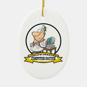 WORLDS GROATEST COMPUTER DOCTOR MANNEN CARTOON KERAMISCH ORNAMENT