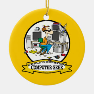 WORLDS GROATEST COMPUTER GEEK MANNEN CARTOON KERAMISCH ORNAMENT