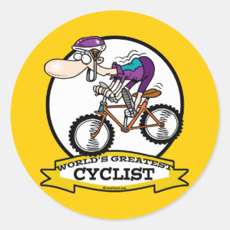 WORLDS GROATEST CYCLIST MANNEN CARTOON RONDE STICKER