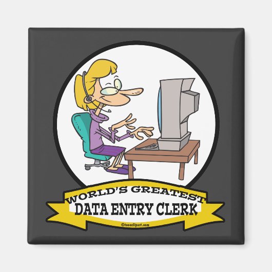 WORLDS GROATEST DATA INTRY CLERK VROUWEN CARTOON MAGNEET (Voorkant)