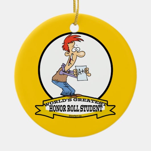 WORLDS GROATEST HONOR ROLL STUDENT CARTOON KERAMISCH ORNAMENT (Voorkant)