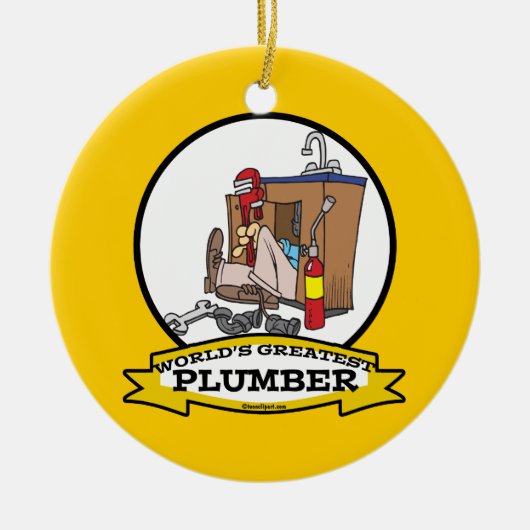 WORLDS GROATEST PLUMBER III MANNEN CARTOON KERAMISCH ORNAMENT (Voorkant)