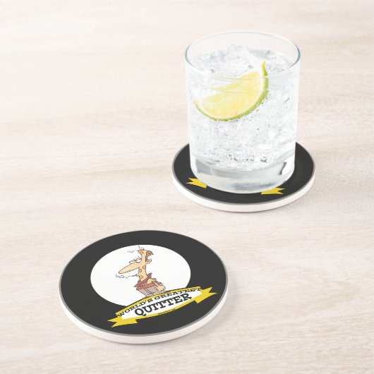 WORLDS GROATEST QUITTER SMOKER CARTOON ZANDSTEEN ONDERZETTER (Zijkant)