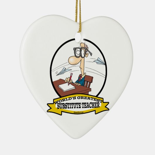 WORLDS GROATEST SUBSTITUTE MANNEN CARTOON KERAMISCH ORNAMENT (Rechts)