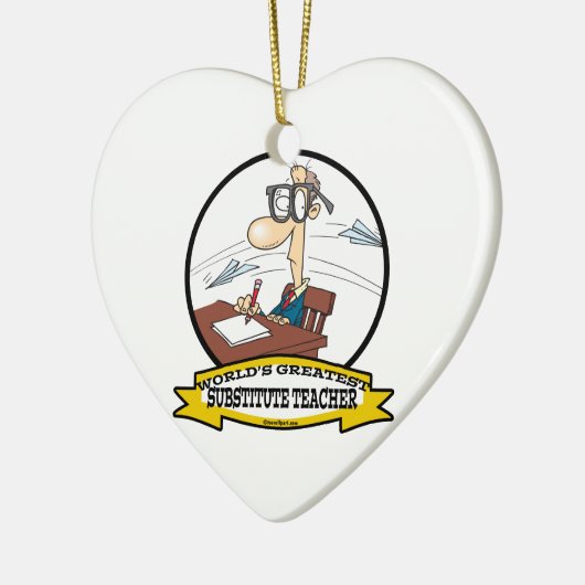 WORLDS GROATEST SUBSTITUTE MANNEN CARTOON KERAMISCH ORNAMENT (Links)