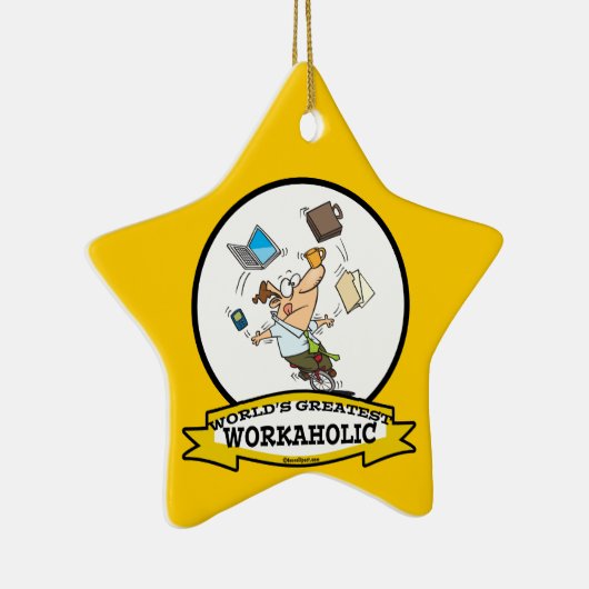 WORLDS GROATEST WORKAHOLIC MAN CARTOON KERAMISCH ORNAMENT (Rechts)