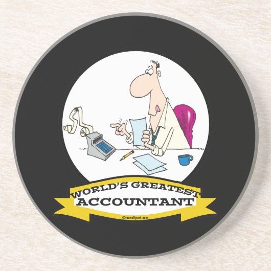 WORLDS GROOTSTE ACCOUNTANT MANNEN CARTOON ZANDSTEEN ONDERZETTER (Voorkant)
