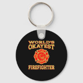 Worlds Okayest Firefighter Fireman Funny Firefight Sleutelhanger (Voorkant)