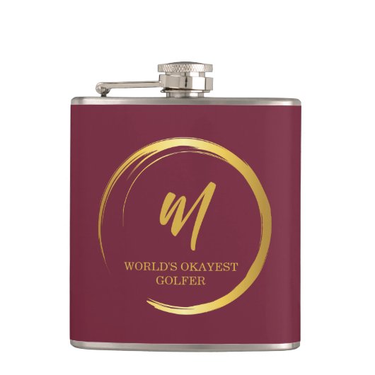 Worlds Okayest Golfer Gold Monogram Heupfles (Voorkant)