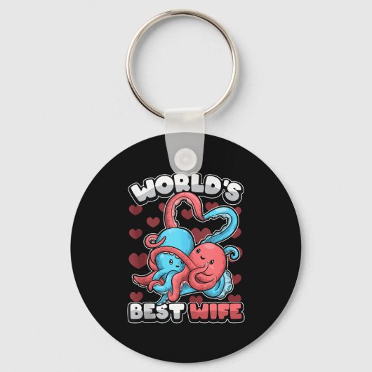 World's Wife Cute Kawaii Octopus Heart Cute Couple Sleutelhanger (Voorkant)