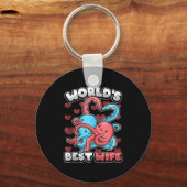 World's Wife Cute Kawaii Octopus Heart Cute Couple Sleutelhanger (Voorkant)