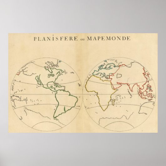 Worlp-kaart met 5 zones poster (Voorkant)