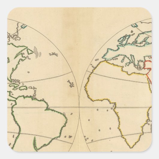Worlp-kaart met 5 zones vierkante sticker (Voorkant)