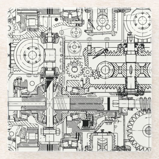 Worm Gears: Naadloze technische machines. Glazen Onderzetter (Voorkant)