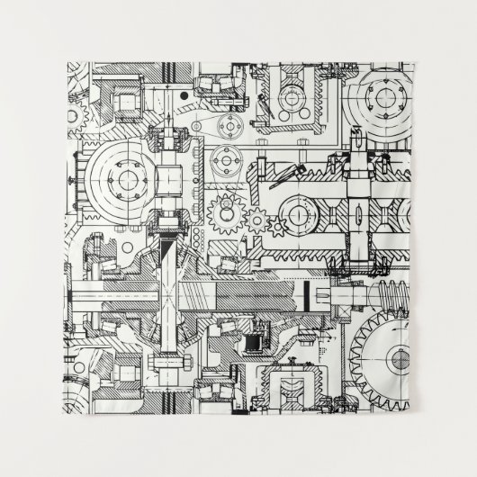 Worm Gears: Naadloze technische machines. Wandkleed (Voorkant)