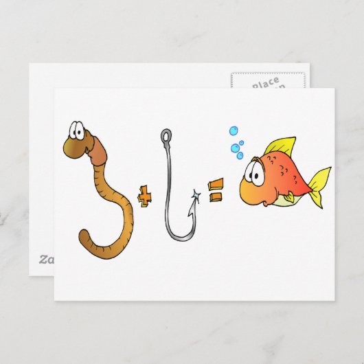 Worm + haak = Vis Briefkaart (Voorkant / Achterkant)