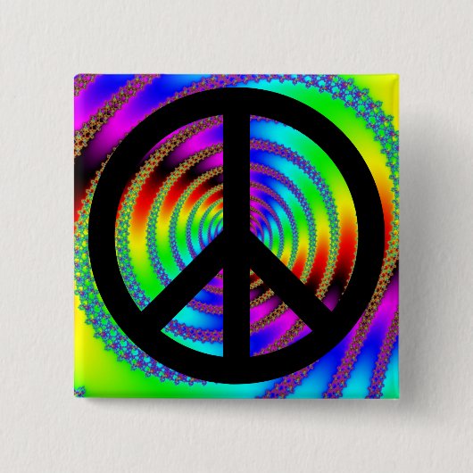 Worm Hole met zwart vredesteken Vierkante Button 5,1 Cm (Voorkant)