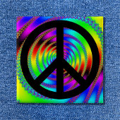 Worm Hole met zwart vredesteken Vierkante Button 5,1 Cm