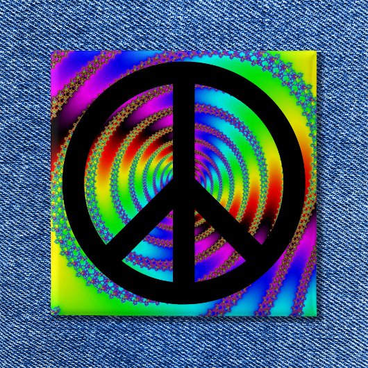 Worm Hole met zwart vredesteken Vierkante Button 5,1 Cm